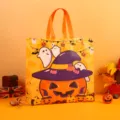 Bolsa de mano no tejida de Halloween impermeable calabaza fantasma impresa bolsa de regalo - 36*36*14 cm / Naranja