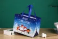Christmas non-woven gift bag cute cartoon Santa tote bag holiday present packaging waterproof - 32x25x17cm / Blue Snow Boots