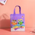 Saccadeau en non-tissé violet avec motif de hibou de dessin animé et arc-en-ciel. - 26x32x10cm / Hibou Violet