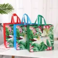Waterproof Laminated Non-Woven Shopping Bag Tropical Floral Gift Handbag Multi Color - Style 6