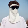 Ice silk sun protection face mask with brim and neck flap for outdoor UV protection. - Face Mask for Men - White
