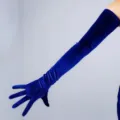 Royal blue velvet long opera gloves for women, elegant evening party winter warm accessories. - Sapphire Blue