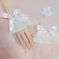 Λεπτομέρεια μανσέτες καρπού δαντέλα Lolita με φιόγκο, γλυκά ροζ μανίκια με βολάν. - Ροζ