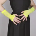 Νέον κίτρινα διχτυωτά γάντια με στρας λεπτομέρεια, αξεσουάρ χεριών για πάρτι φεστιβάλ. - Ένα μέγεθος / Κίτρινο