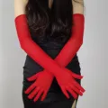 Elegant long red sheer mesh gloves for women fashion evening sun protection wear 1pair - 55cm / Red