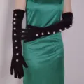 Gants longs en velours noir pour femmes avec perles vintage soiree opera costume. - 53cm / Noir