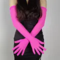 Women ultra-long pink sheer mesh sun protection arm sleeves cycling gloves elegant - 55cm / Rose Red