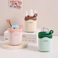 Cute multi-functional plastic pen holder desktop storage bucket, simple cute organizer. - Pink