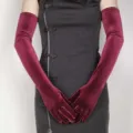 Burgundy long velvet gloves for women, vintage opera evening party dress velvet gloves. - Dark Red