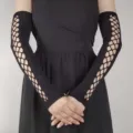 Μαύρα δικτυωτά μακριά μανίκια γάντια για goth cosplay πάρτι και αντηλιακή προστασία - Μαύρο