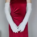 Elegant long white gloves, vintage evening dress velvet gloves for party and prom use. - 45cm / White