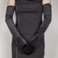 Audrey style vintage black velvet long gloves 55cm classy evening party dress accessory - 35cm / Black