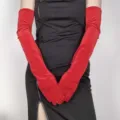 Red long velvet gloves 55cm vintage evening opera gloves party costume accessory. - 45cm / Bright Red