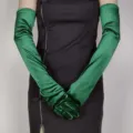 Elegant long green velvet gloves for women, retro opera party evening dress accessories. - Dark Green
