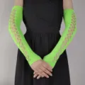 Fluorescent green mesh arm sleeves, elastic fishnet gloves variant for women fashion. - Fluorescent Green