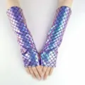 Mermaid scale fingerless gloves shiny metallic long arm sleeves for cosplay party and Halloween event - One Size / Light Purple