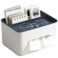Multifunctional tissue box desktop organizer with storage compartment for remote control stationery. - Blue