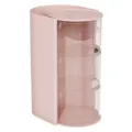 Pink desktop cosmetic organizer with multi-tier rotating transparent dustproof drawers. - 3-Layer Powder Puff Storage Box - Pink