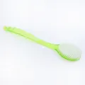 Green long-handled bath brush with white bristles for back scrubbing and daily body care. - Transparent Bath Brush - Green