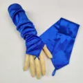 Royal blue satin fingerless long gloves for women, perfect for evening parties and stage shows. - Sapphire Blue