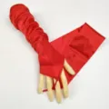 Red satin long fingerless gloves for Halloween party stage performance wedding bridal dress. - Red