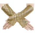 Gold Mermaid Fish Scale Fingerless Gloves Costume Cosplay Stage Performance Variant - One Size / Gold