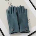 Guanti invernali caldi da donna touchscreen con decorazione di bottoni pied de poule - Blu