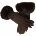 Women's warm winter gloves suede touch screen thermal faux fur cuff cold weather gloves - One Size / Dark Brown