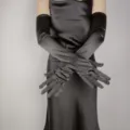 Μαύρα 55cm μακριά ελαστικά γάντια σατέν, κομψά vintage γάντια όπερας για γυναικείο φορέματος. - 55cm / Μαύρο
