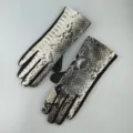 Women fashion snakeskin pattern faux suede windproof warm touchscreen gloves for winter. - One Size / Black