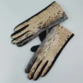 Women's snakeskin pattern faux suede touch screen gloves windproof winter warm driving gloves - One Size / Khaki