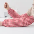 Red white checkered oversleeves detail, thickened cotton housework arm protection sleeves. - Plaid Oversleeves - Red