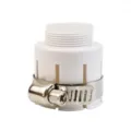 White plastic faucet adapter connector with metal hose clamp for kitchen water saver parts. - Adapter