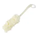 Long-handled bath sponge shower brush with soft mesh for comfortable body cleaning and back scrubbing. - Off White