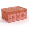 Pink foldable plastic storage box with lid, ideal for desktop organization and clothes. - M / Pink