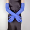 Mujeres guantes largos malla transparente azul real elegancia proteccion solar guantes - 55cm / Azul Zafiro
