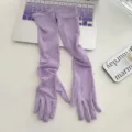 Mujeres guantes protección solar largos finos elásticos lavanda elegantes mangas verano bici - 55cm / Violeta Claro