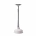 Grey toilet plunger with long handle and T-grip for bathroom sewer pipeline unclogging tool. - Gray