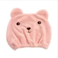 Cute cartoon bear dry hair cap, super absorbent quick drying towel wrap for women and adults. - 26*30cm / Pink