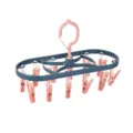 Multi-functional plastic clothes hanger with 12 clips for drying socks and underwear securely. - 12-Clip Clothes Hanger - Blue & Pink