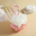 Éponge de douche suspendue bicolore, pouf de douche en filet doux avec corde en coton. - 50.00g / Rose et Blanc Uni