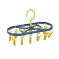 Plastic 12-clip clothes drying rack for socks and underwear with windproof hanging hook. - 12-Clip Clothes Hanger - Blue & Yellow