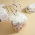 Éponge de douche filet bicolore avec cordelette de suspension exfoliant doux pour le corps - 50.00g / Khaki Blanc