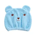 Blue cartoon bear dry hair cap, absorbent quick drying microfiber shower head towel for adults. - 26*30cm / Blue