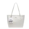 Sac cabas épaule blanc pour femme, sac à main casual en cuir PU avec charm nuage mignon. - Avec Pendentif / Blanc Cassé