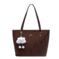 Sac cabas marron en cuir PU pour femme avec joli pendentif nuage pelucheux, grand sac bandoulière. - Avec Pendentif / Café