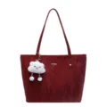 Korean retro fashion tote bag for women, large capacity casual shoulder bag daily use - Burgundy