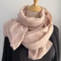 Morbida sciarpa stropicciata rosa da donna con bordo in pizzo, stile coreano elegante. - 180cm / Rosa