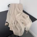 Autumn winter solid color knitted scarf with tassels, vintage warm elegant women shawl. - Apricot