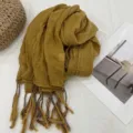 Bellissima sciarpa lunga vintage in misto lino e cotone giallo senape per le donne - 190cm / Curcuma